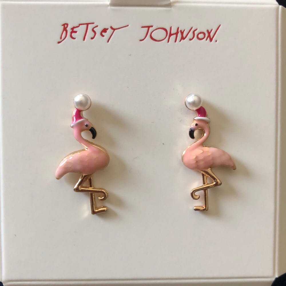 Betsey Johnson Flamingo Christmas Earrings.